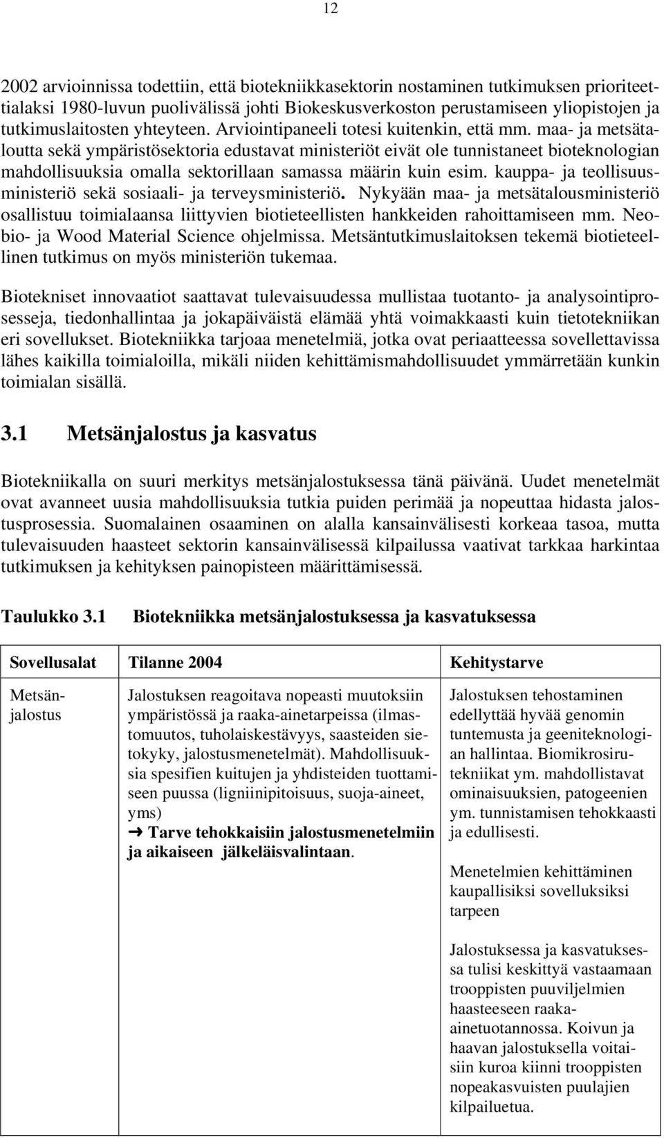 maa- ja metsätaloutta sekä ympäristösektoria edustavat ministeriöt eivät ole tunnistaneet bioteknologian mahdollisuuksia omalla sektorillaan samassa määrin kuin esim.