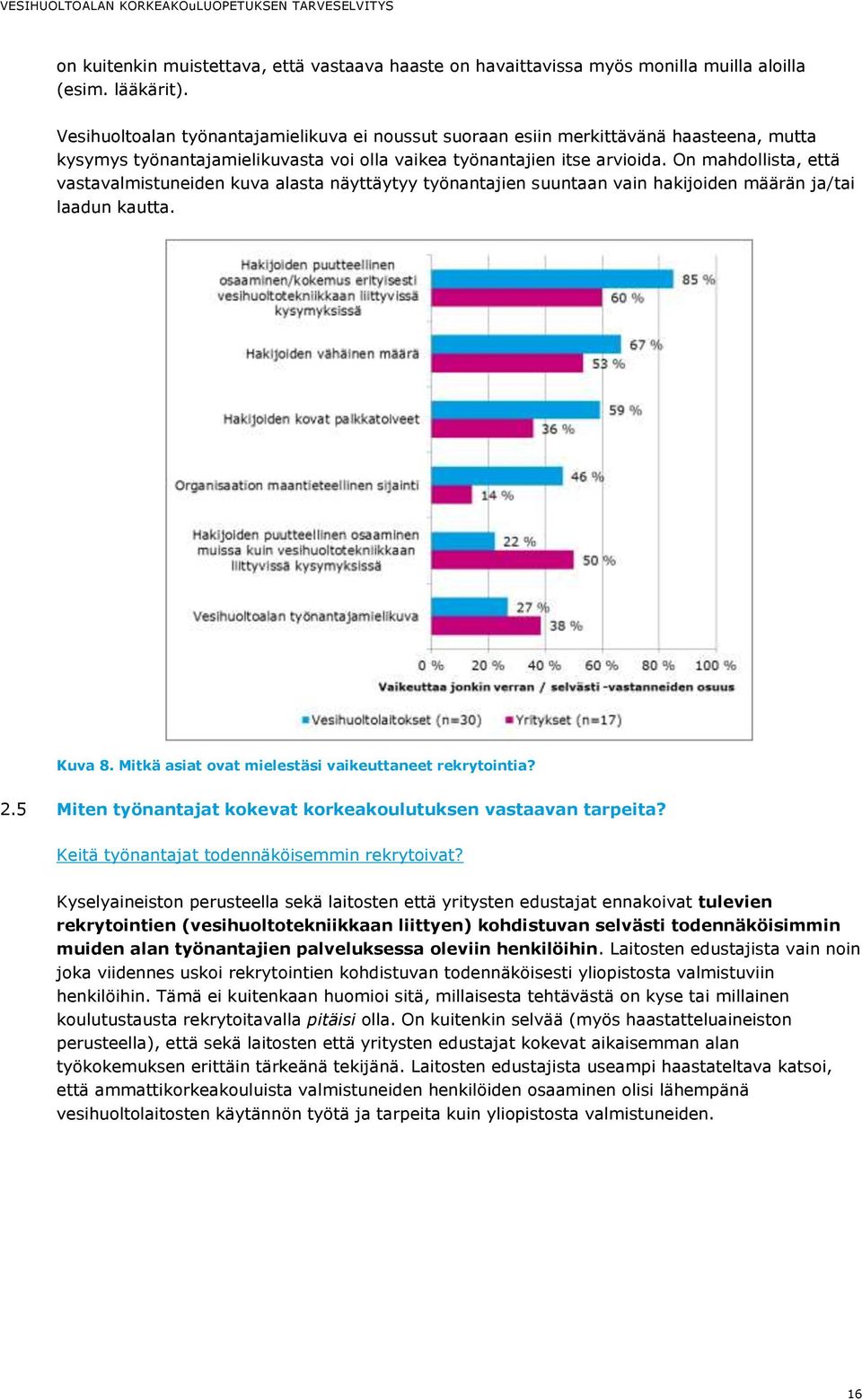 On mahdollista, että vastavalmistuneiden kuva alasta näyttäytyy työnantajien suuntaan vain hakijoiden määrän ja/tai laadun kautta. Kuva 8. Mitkä asiat ovat mielestäsi vaikeuttaneet rekrytointia? 2.