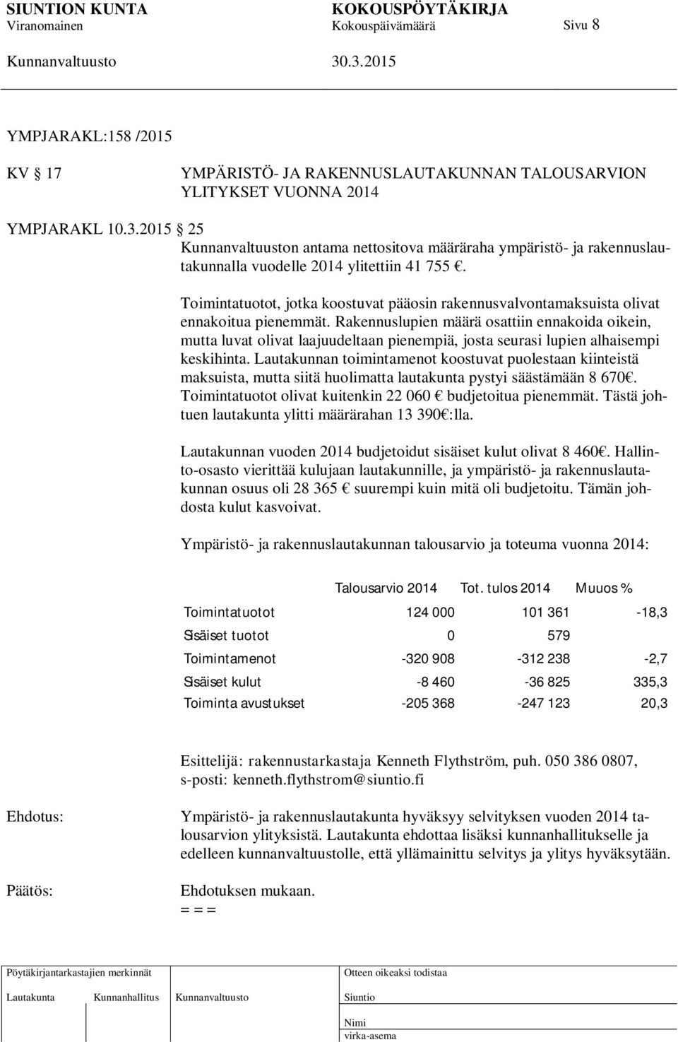 Toimintatuotot, jotka koostuvat pääosin rakennusvalvontamaksuista olivat ennakoitua pienemmät.