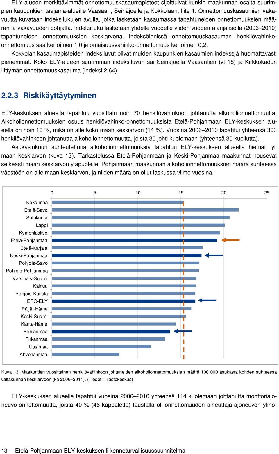 Indeksiluku lasketaan yhdelle vuodelle viiden vuoden ajanjaksolla (2006 2010) tapahtuneiden onnettomuuksien keskiarvona.