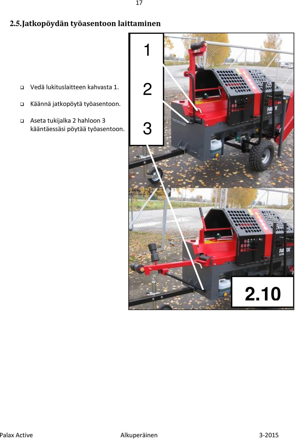 lukituslaitteen kahvasta 1.