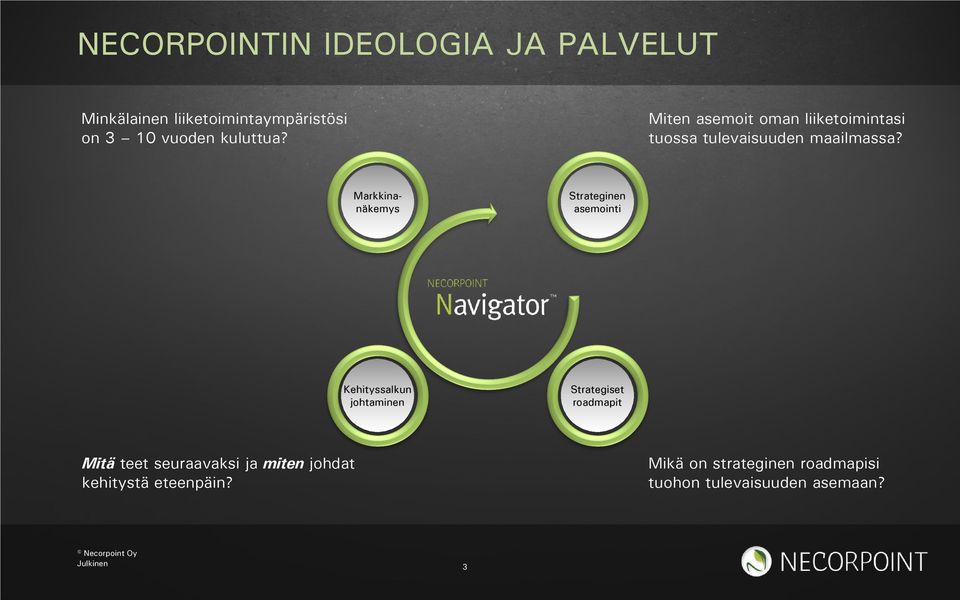 Markkinanäkemys Strateginen asemointi Kehityssalkun johtaminen Strategiset roadmapit Mitä