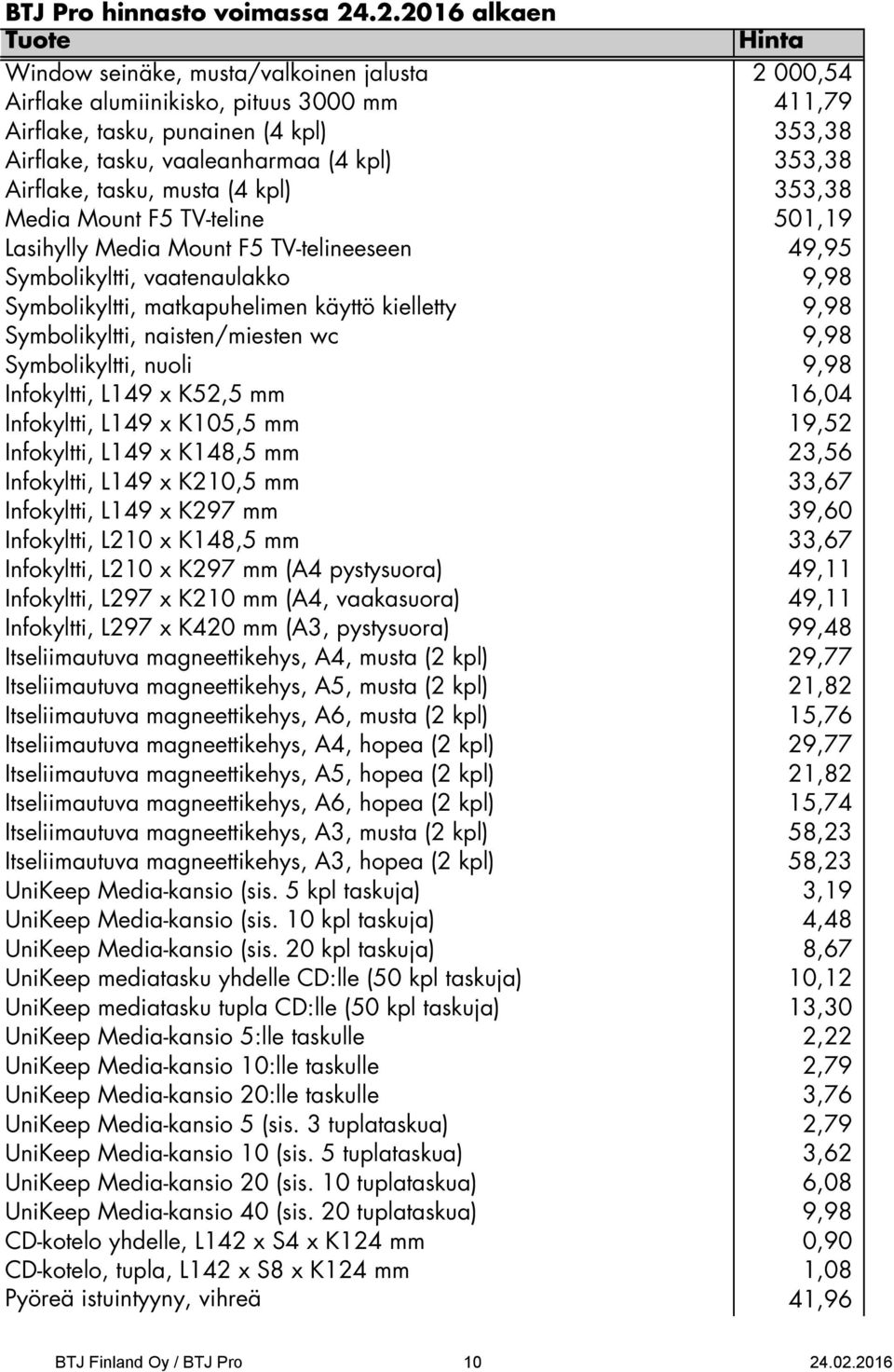 naisten/miesten wc 9,98 Symbolikyltti, nuoli 9,98 Infokyltti, L149 x K52,5 mm 16,04 Infokyltti, L149 x K105,5 mm 19,52 Infokyltti, L149 x K148,5 mm 23,56 Infokyltti, L149 x K210,5 mm 33,67