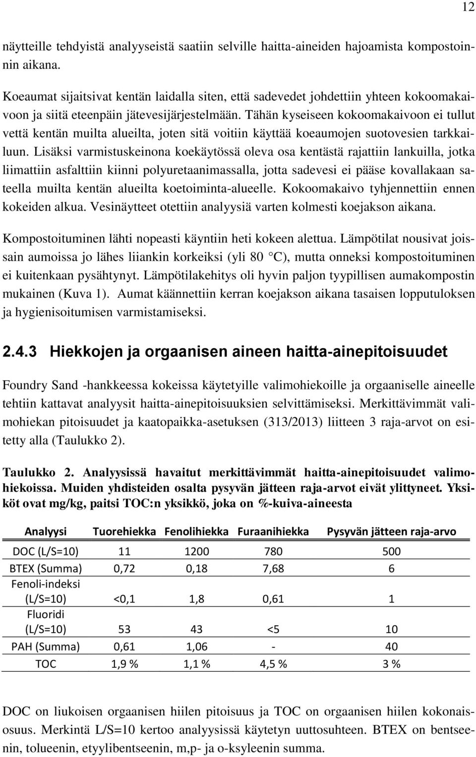 Tähän kyseiseen kokoomakaivoon ei tullut vettä kentän muilta alueilta, joten sitä voitiin käyttää koeaumojen suotovesien tarkkailuun.