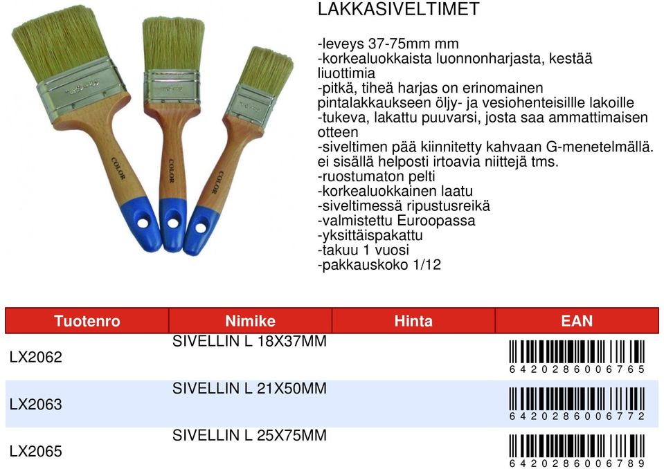 kiinnitetty kahvaan G-menetelmällä. ei sisällä helposti irtoavia niittejä tms.