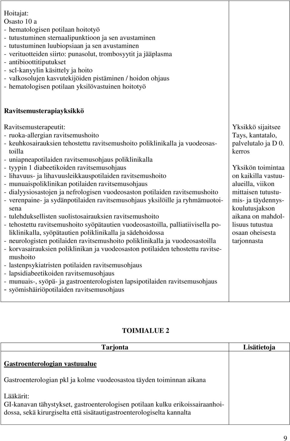 Ravitsemusterapiayksikkö Ravitsemusterapeutit: - ruoka-allergian ravitsemushoito - keuhkosairauksien tehostettu ravitsemushoito poliklinikalla ja vuodeosastoilla - uniapneapotilaiden ravitsemusohjaus