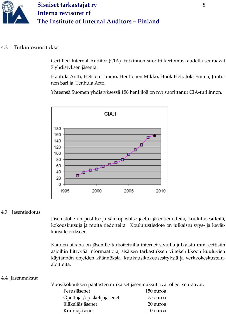 Juntunen Sari ja Tenhula Arto. Yhteensä Suomen yhdistyksessä 158 henkilöä on nyt suorittanut CIA-tutkinnon. 4.