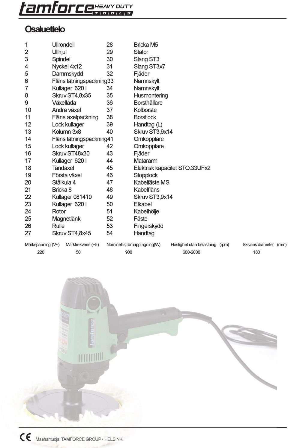 tätningspackning41 Omkopplare 15 Lock kullager 42 Omkopplare 16 Skruv ST48x30 43 Fjäder 17 Kullager 620 I 44 Matararm 18 Tandaxel 45 Elektrisk kapacitet STO.