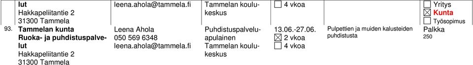 ahola@ Mika Suontausta Mika Suontausta Mika Suontausta Mika Suontausta Mika Suontausta Tammelan koulukeskus Puhdistuspalveluapulainen Tammelan koulukeskus Talonmiehen apulainen Talonmiehen apulainen