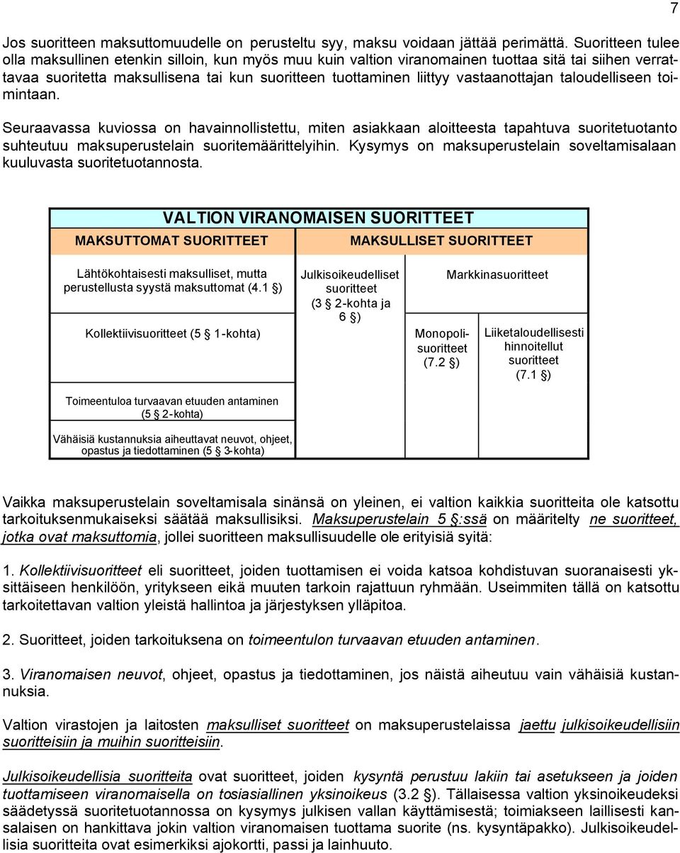 7 VALTION VIRANOMAISEN SUORITTEET MAKSUTTOMAT SUORITTEET MAKSULLISET SUORITTEET Lähtökohtaisesti maksulliset, mutta perustellusta syystä maksuttomat (4.