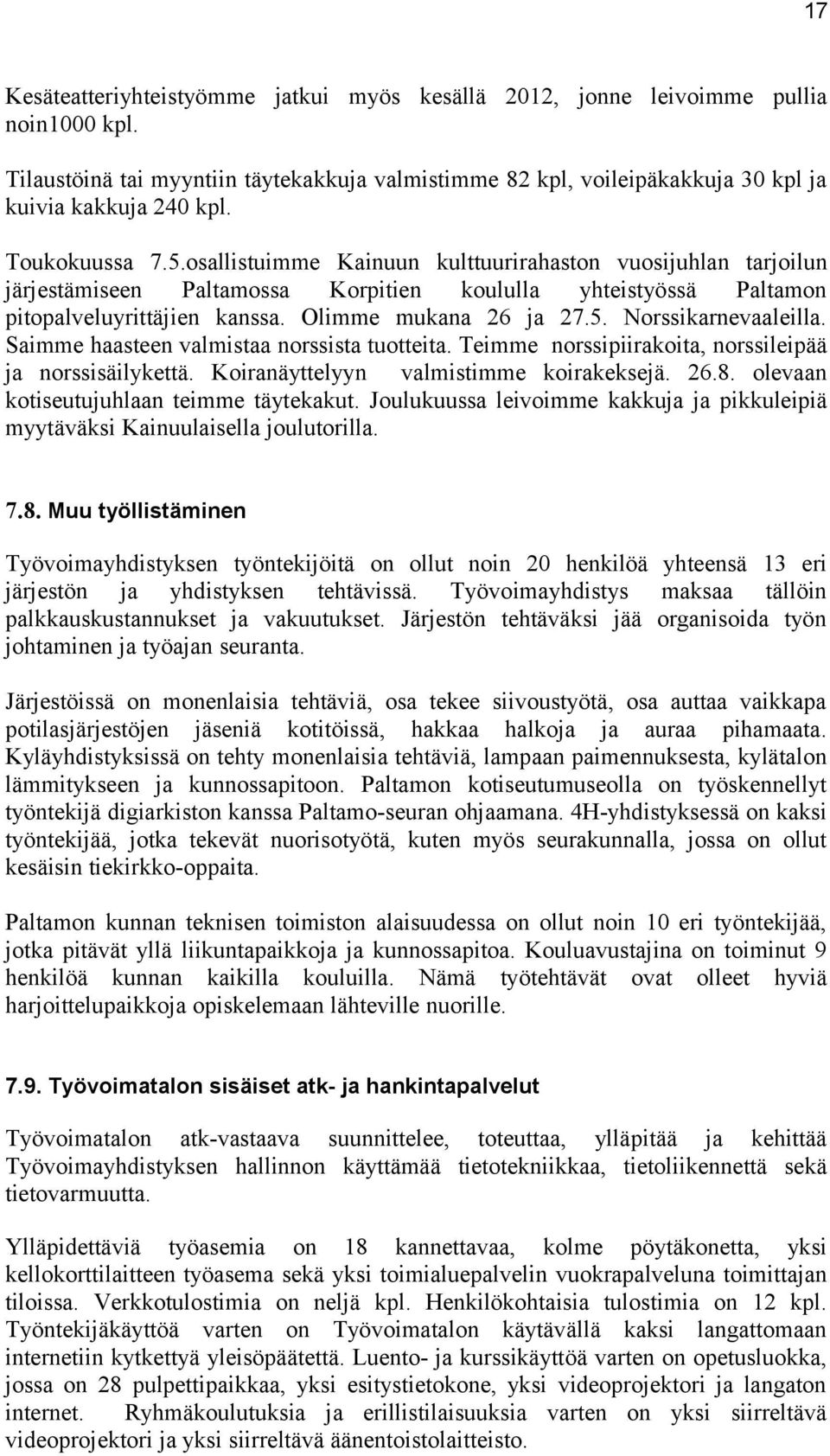 Saimme haasteen valmistaa norssista tuotteita. Teimme norssipiirakoita, norssileipää ja norssisäilykettä. Koiranäyttelyyn valmistimme koirakeksejä. 26.8. olevaan kotiseutujuhlaan teimme täytekakut.