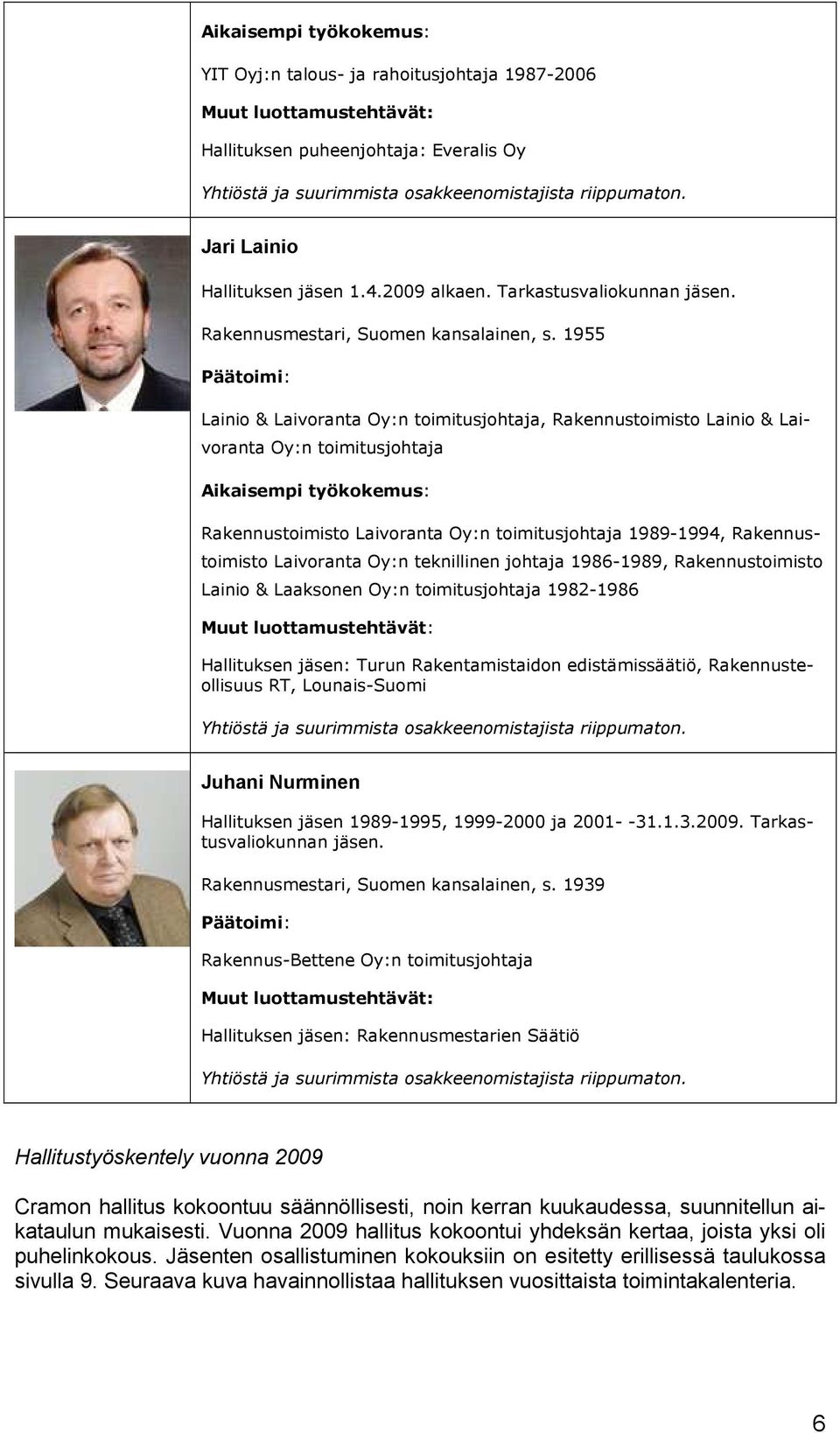 1955 Lainio & Laivoranta Oy:n toimitusjohtaja, Rakennustoimisto Lainio & Laivoranta Oy:n toimitusjohtaja Aikaisempi työkokemus: Rakennustoimisto Laivoranta Oy:n toimitusjohtaja 1989-1994,