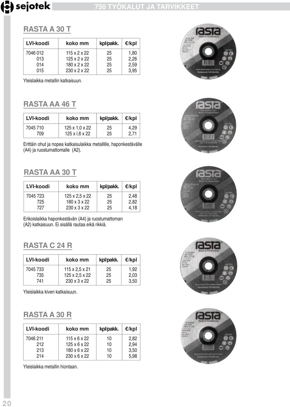 /kpl 7045 710 125 x 1,0 x 22 25 4,29 709 125 x l,6 x 22 25 2,71 Erittäin ohut ja nopea katkaisulaikka metallille, haponkestävälle (A4) ja ruostumattomalle (A2).