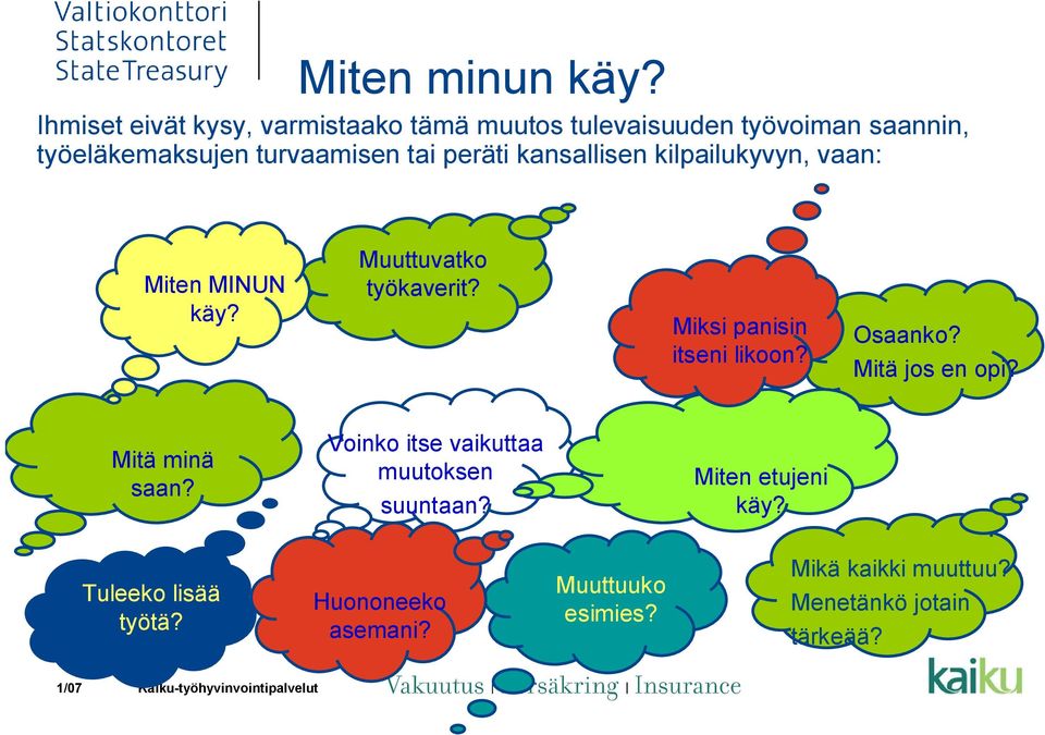 peräti kansallisen kilpailukyvyn, vaan: Miten MINUN käy? Muuttuvatko työkaverit? Miksi panisin itseni likoon?