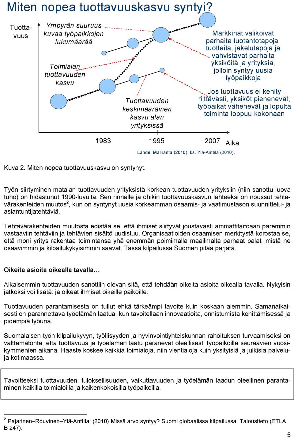 jakelutapoja ja vahvistavat parhaita yksiköitä ja yrityksiä, jolloin syntyy uusia työpaikkoja Jos tuottavuus ei kehity riittävästi, yksiköt pienenevät, työpaikat vähenevät ja lopulta toiminta loppuu