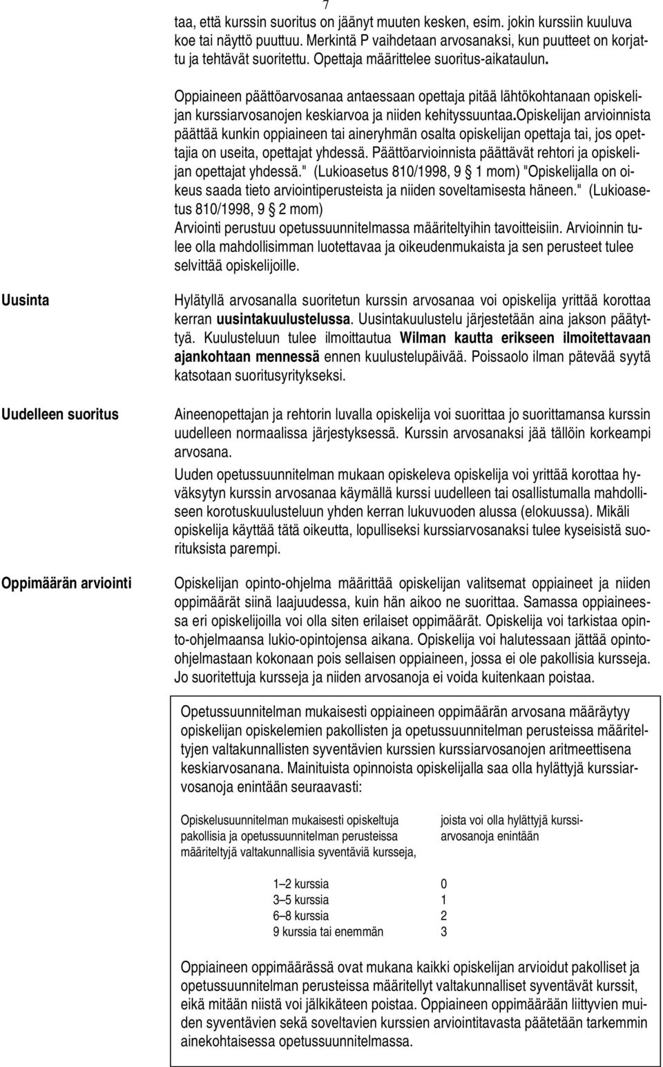 opiskelijan arvioinnista päättää kunkin oppiaineen tai aineryhmän osalta opiskelijan opettaja tai, jos opettajia on useita, opettajat yhdessä.