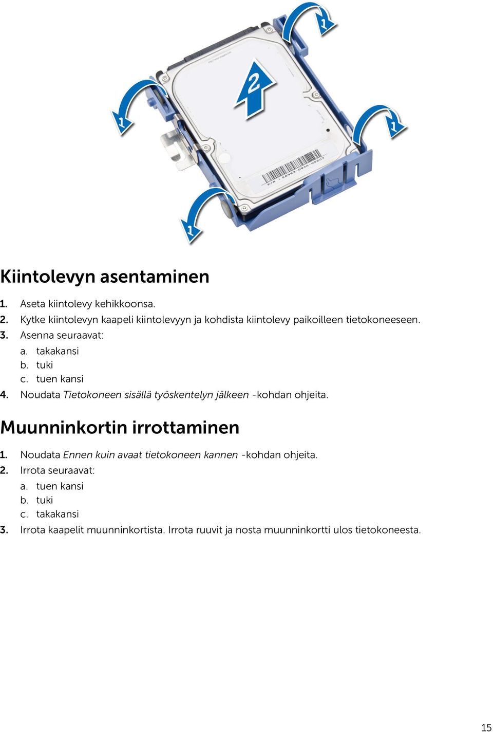 tuki c. tuen kansi 4. Noudata Tietokoneen sisällä työskentelyn jälkeen -kohdan ohjeita. Muunninkortin irrottaminen 1.
