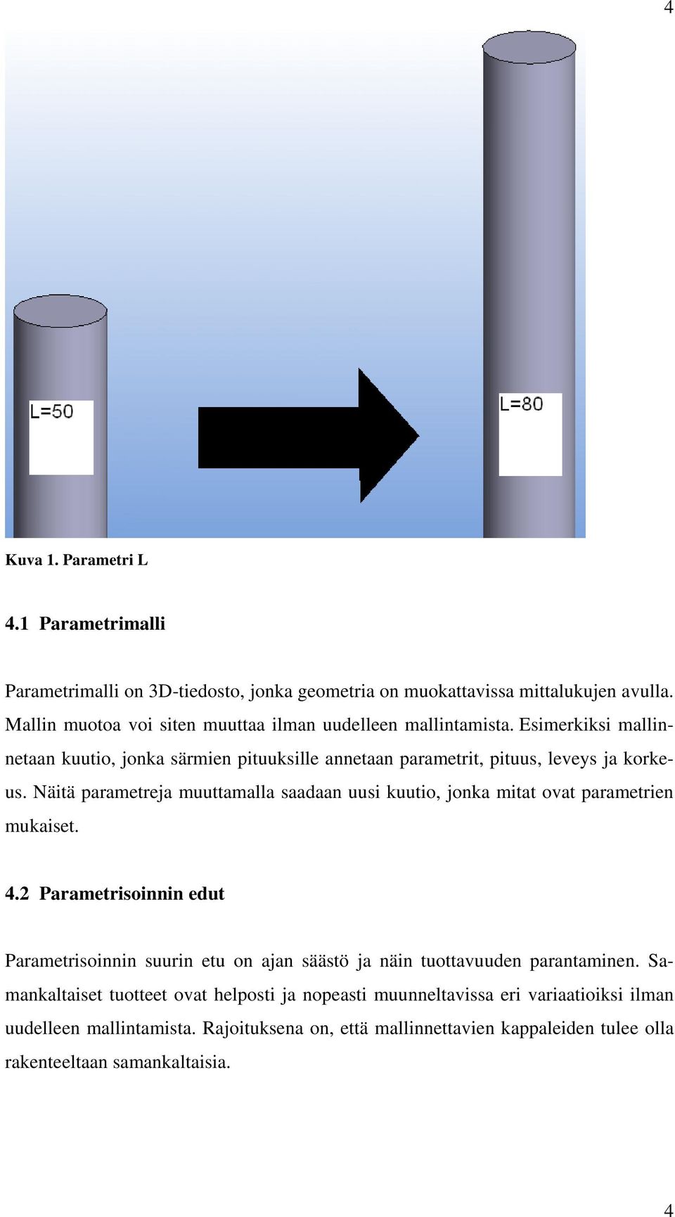 Näitä parametreja muuttamalla saadaan uusi kuutio, jonka mitat ovat parametrien mukaiset. 4.