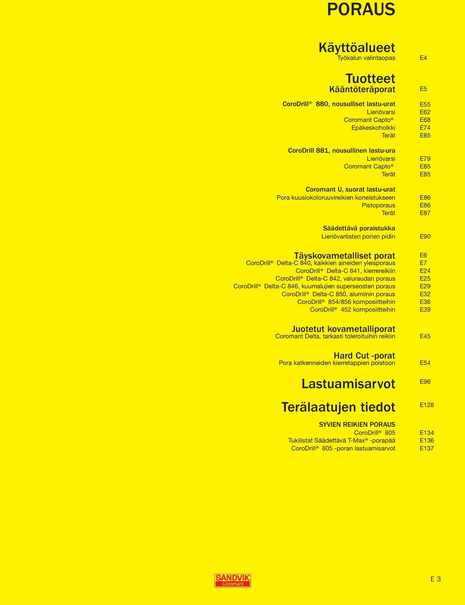 Delta-C 840, kaikkien aineiden yleisporaus CoroDrill Delta-C 841, kierrereikiin CoroDrill Delta-C 842, valuraudan poraus CoroDrill Delta-C 846, kuumalujien superseosten poraus CoroDrill Delta-C 850,