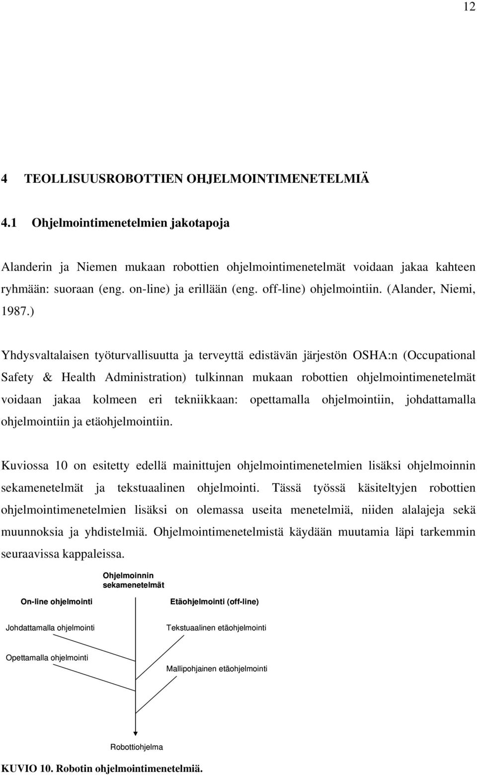 ) Yhdysvaltalaisen työturvallisuutta ja terveyttä edistävän järjestön OSHA:n (Occupational Safety & Health Administration) tulkinnan mukaan robottien ohjelmointimenetelmät voidaan jakaa kolmeen eri