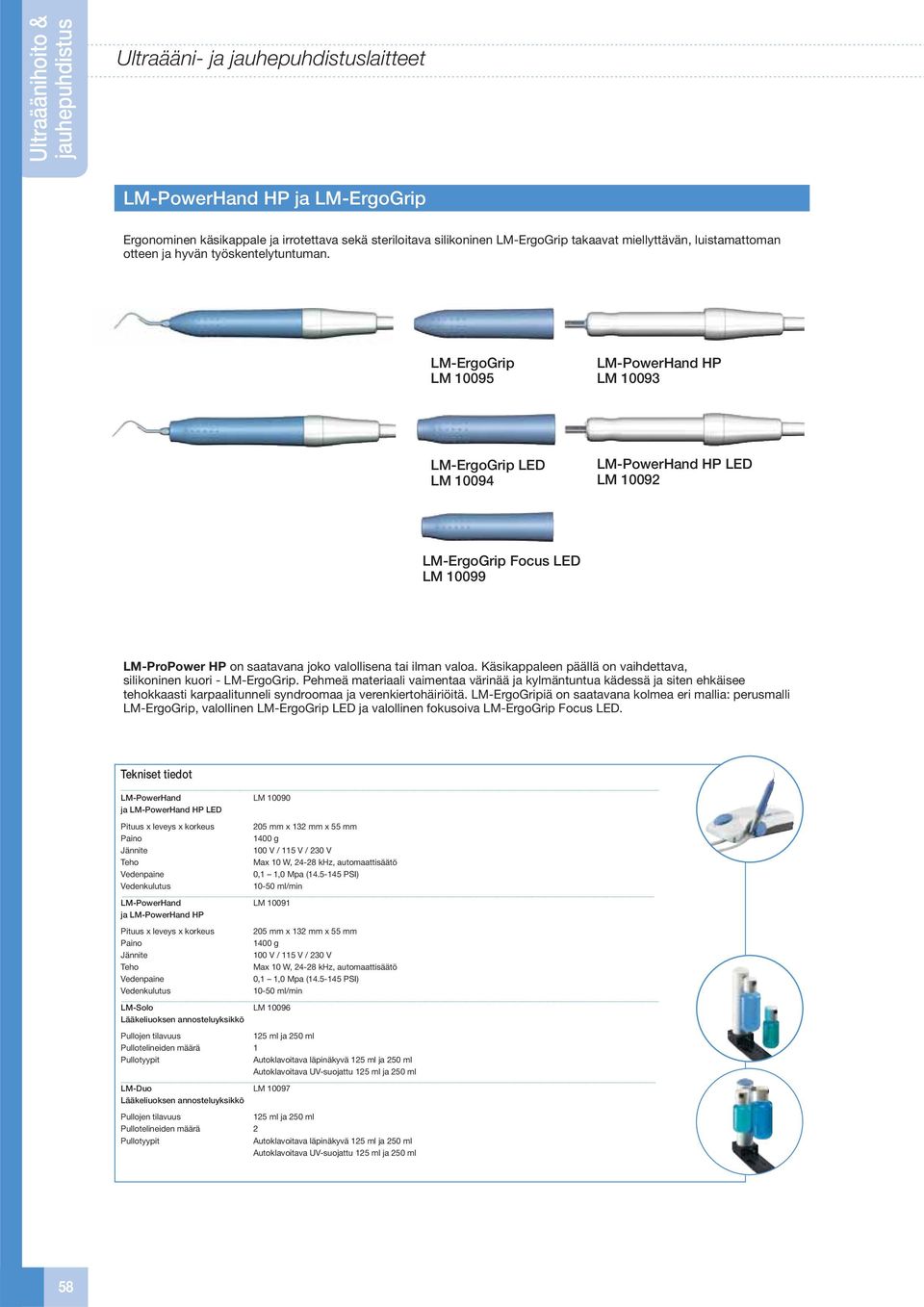 LM-ErgoGrip LM 10095 LM-PowerHand HP LM 10093 LM- ErgoGrip LED LM 10094 LM- PowerHand HP LED LM 10092 LM- ErgoGrip Focus LED LM 10099 LM-ProPower HP on saatavana joko valollisena tai ilman valoa.