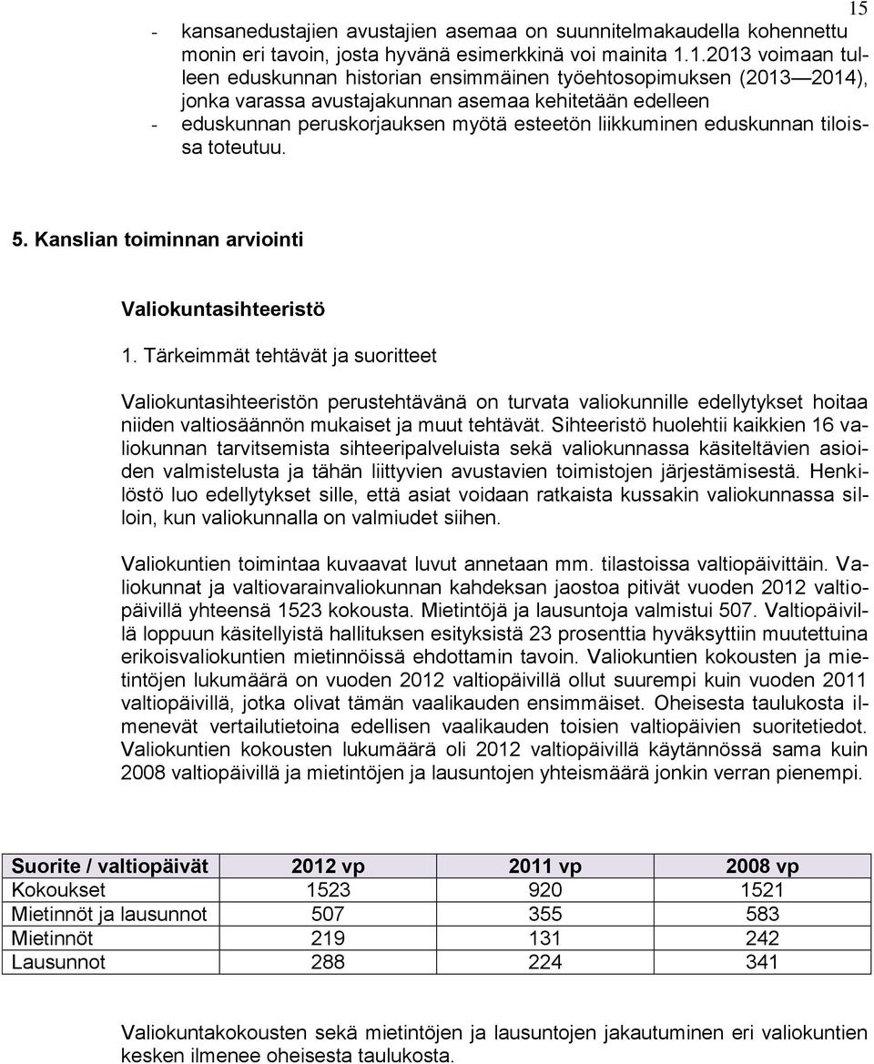 Kanslian toiminnan arviointi Valiokuntasihteeristö 1.