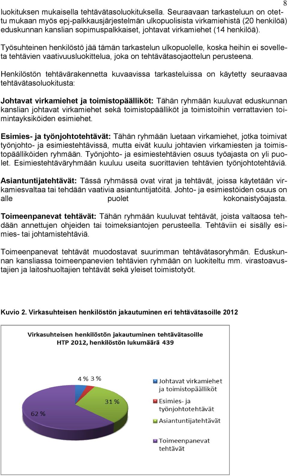 Työsuhteinen henkilöstö jää tämän tarkastelun ulkopuolelle, koska heihin ei sovelleta tehtävien vaativuusluokittelua, joka on tehtävätasojaottelun perusteena.