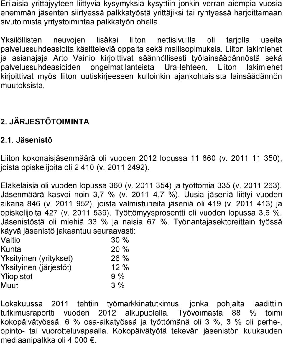 Liiton lakimiehet ja asianajaja Arto Vainio kirjoittivat säännöllisesti työlainsäädännöstä sekä palvelussuhdeasioiden ongelmatilanteista Ura-lehteen.