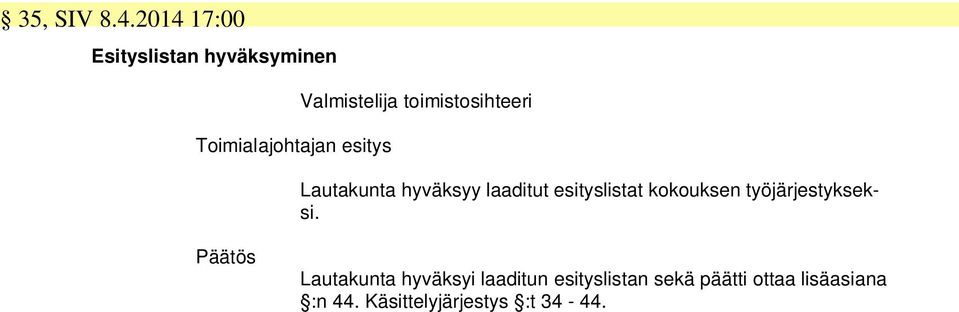 Valmistelija toimistosihteeri Lautakunta hyväksyy laaditut