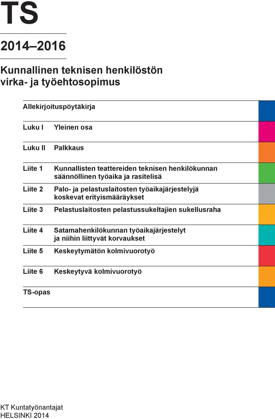 työaikajärjestelyjä koskevat erityismääräykset Pelastuslaitosten pelastussukeltajien sukellusraha Liite 4 Liite 5 Satamahenkilökunnan