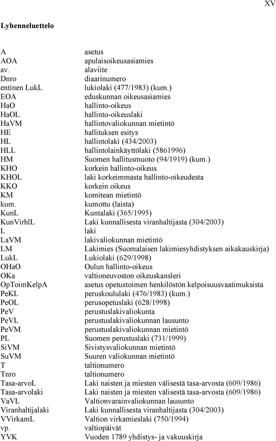 Suomen hallitusmuoto (94/1919) (kum.) KHO korkein hallinto-oikeus KHOL laki korkeimmasta hallinto-oikeudesta KKO korkein oikeus KM komitean mietintö kum.