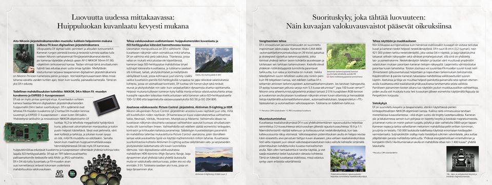 Kameran rungon pienestä koosta ja terävistä kulmista saattaa tulla mieleen Nikonin varhaisemmat filmijärjestelmäkamerat etenkin, jos kameraa käytetään yhdessä upean AF-S NIKKOR 50mm f/1.