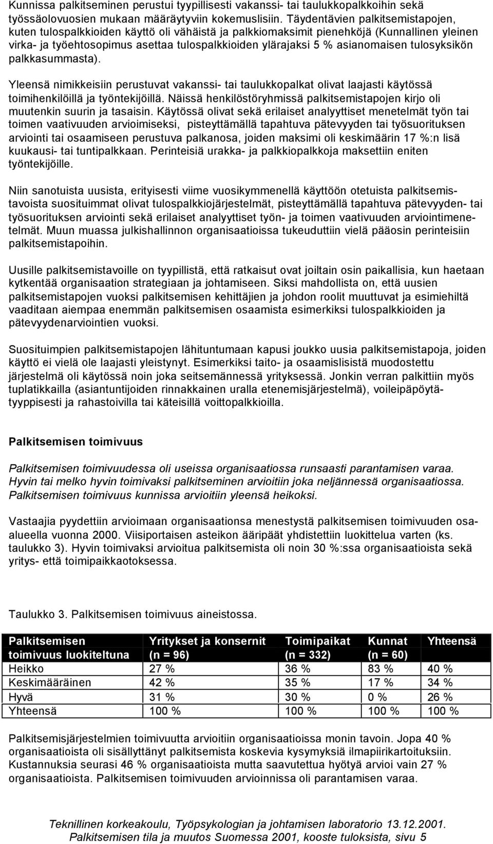 asianomaisen tulosyksikön palkkasummasta). Yleensä nimikkeisiin perustuvat vakanssi- tai taulukkopalkat olivat laajasti käytössä toimihenkilöillä ja työntekijöillä.