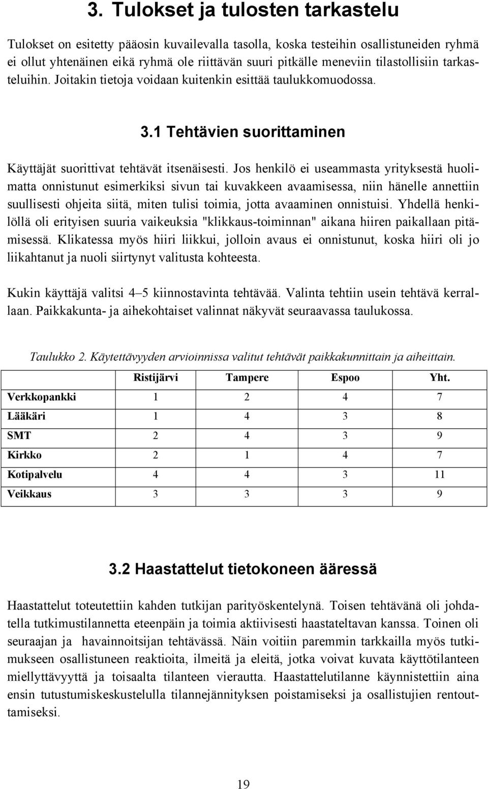 Jos henkilö ei useammasta yrityksestä huolimatta onnistunut esimerkiksi sivun tai kuvakkeen avaamisessa, niin hänelle annettiin suullisesti ohjeita siitä, miten tulisi toimia, jotta avaaminen