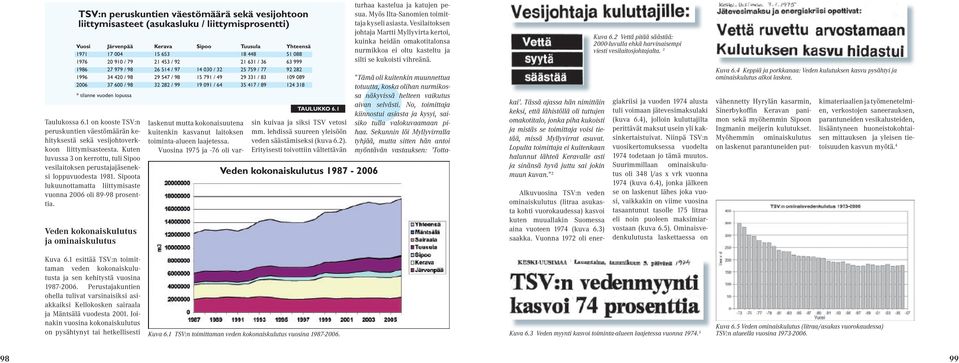 Kuten luvussa 3 on kerrottu, tuli Sipoo vesilaitoksen perustajajäseneksi loppuvuodesta 1981. Sipoota lukuunottamatta liittymisaste vuonna 2006 oli 89-98 prosenttia.