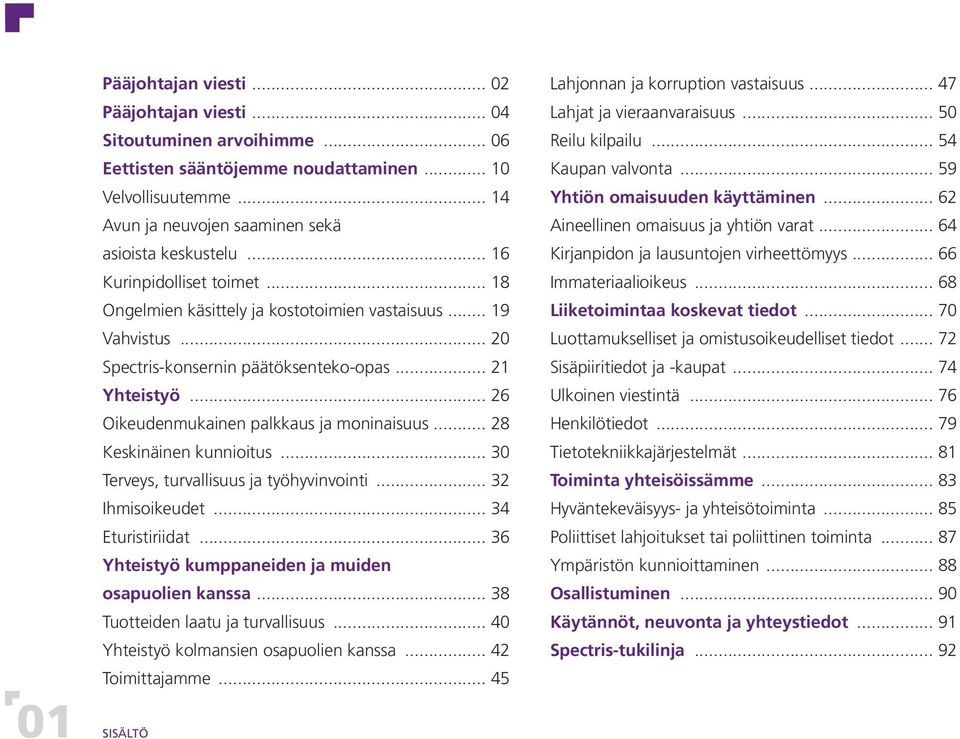 .. 26 Oikeudenmukainen palkkaus ja moninaisuus... 28 Keskinäinen kunnioitus... 30 Terveys, turvallisuus ja työhyvinvointi... 32 Ihmisoikeudet... 34 Eturistiriidat.