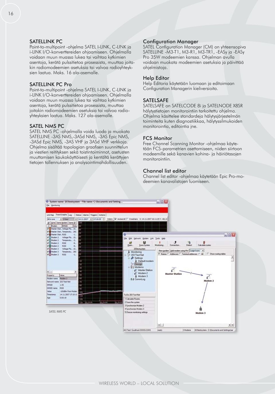 16 ala-asemalle. SATELLINK PC Pro Point-to-multipoint -ohjelma SATEL I-LINK, C-LINK ja i-link I/O-konverttereiden ohjaamiseen.  127 ala-asemalle.