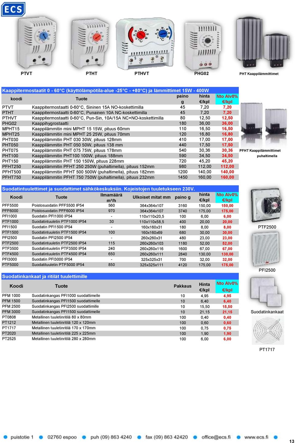 12,50 12,50 PHG02 Kaappihygrostaatti 180 36,00 36,00 MPHT15 Kaappilämmitin mini MPHT 15 15W, pituus 60mm 110 16,50 16,50 MPHT25 Kaappilämmitin mini MPHT 25 25W, pituus 70mm 120 16,80 16,80 PHT030