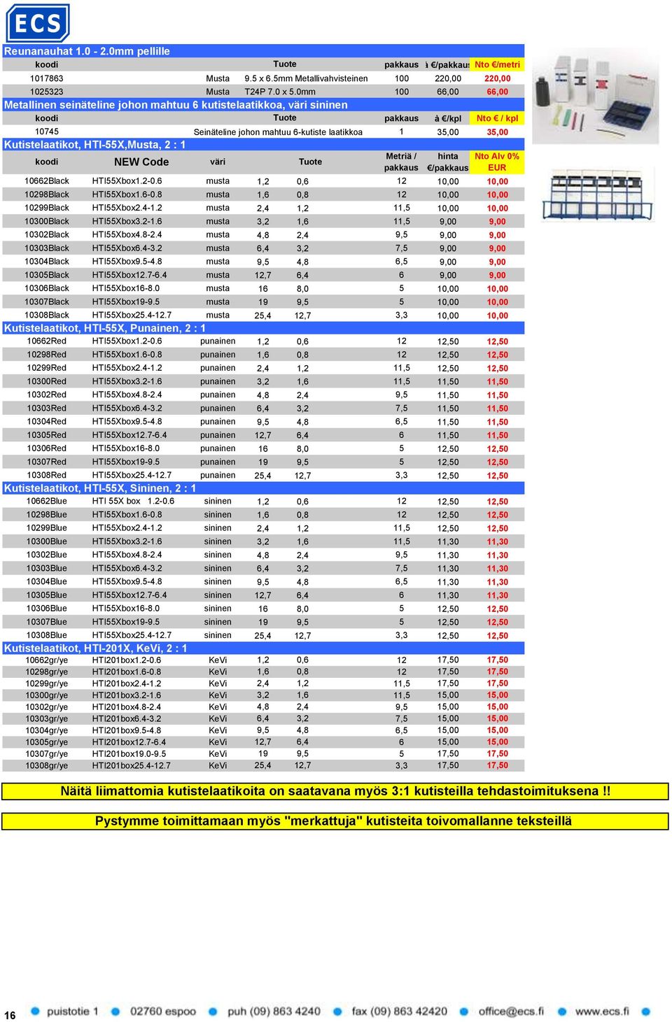 Kutistelaatikot, HTI-55X,Musta, 2 : 1 NEW Code väri Tuote Metriä / hinta pakkaus /pakkaus 10662Black HTI55Xbox1.2-0.6 musta 1,2 0,6 12 10,00 10,00 10298Black HTI55Xbox1.6-0.