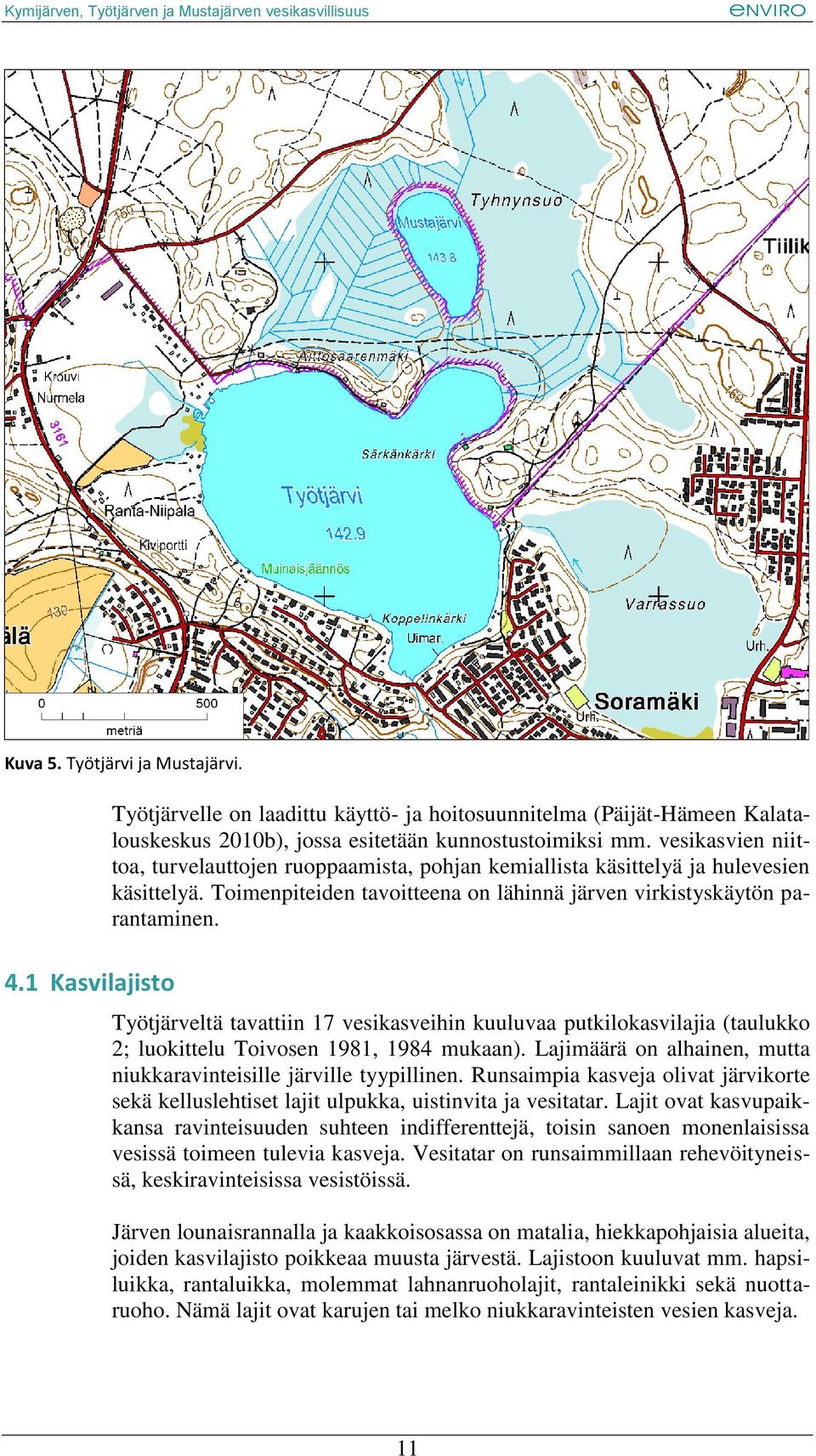 Työtjärveltä tavattiin 17 vesikasveihin kuuluvaa putkilokasvilajia (taulukko 2; luokittelu Toivosen 1981, 1984 mukaan). Lajimäärä on alhainen, mutta niukkaravinteisille järville tyypillinen.