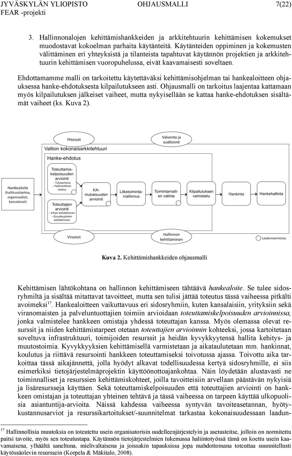 Ehdottamamme malli on tarkoitettu käytettäväksi kehittämisohjelman tai hankealoitteen ohjauksessa hanke-ehdotuksesta kilpailutukseen asti.