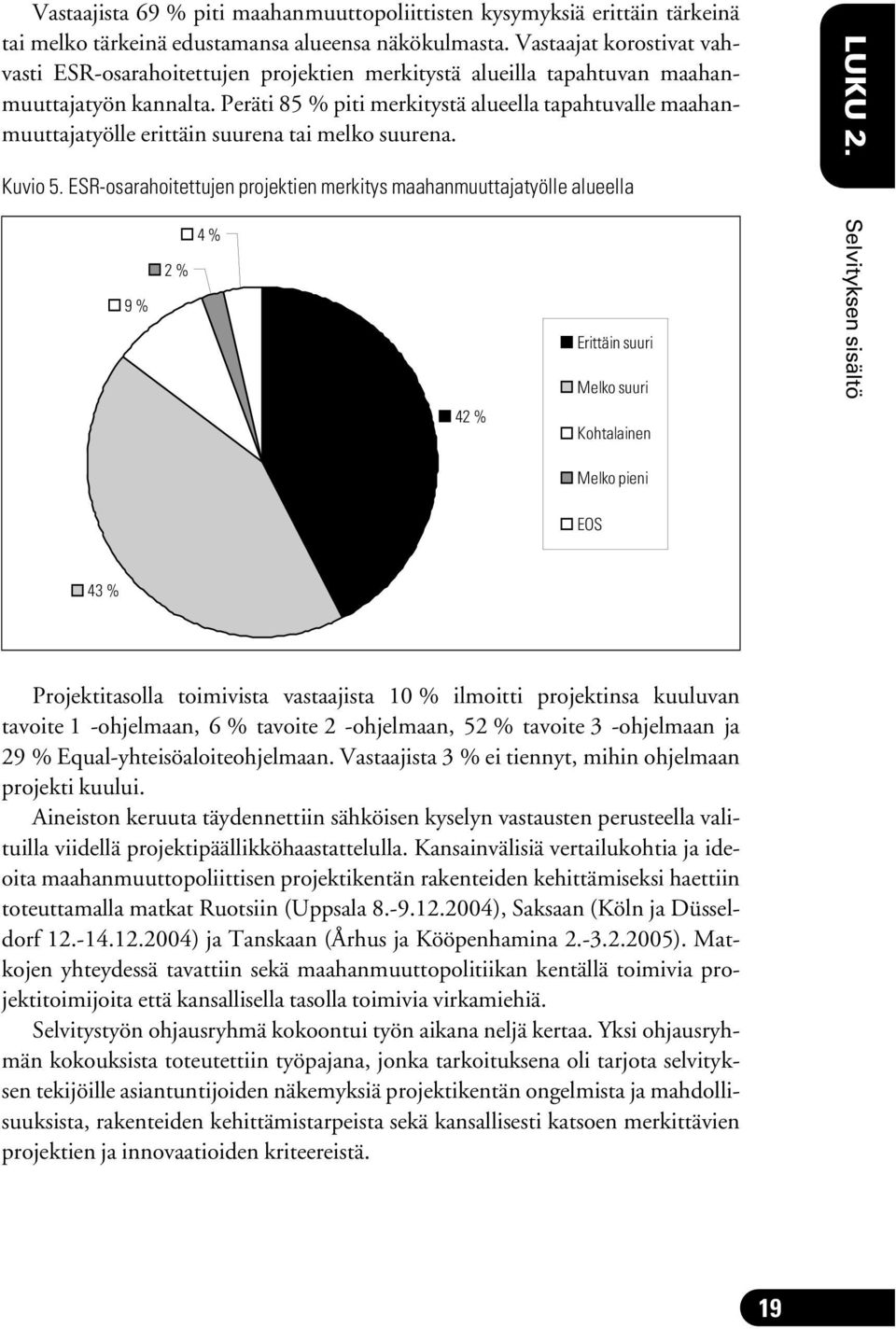 Peräti 85 % piti merkitystä alueella tapahtuvalle maahanmuuttajatyölle erittäin suurena tai melko suurena. Kuvio 5.