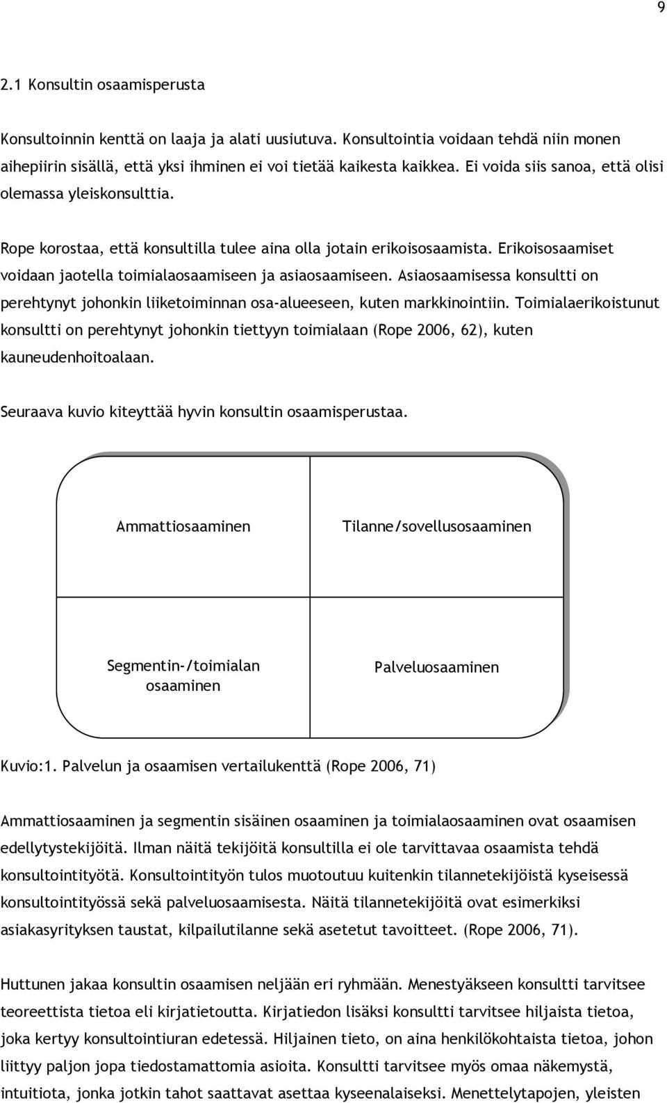 Erikoisosaamiset voidaan jaotella toimialaosaamiseen ja asiaosaamiseen. Asiaosaamisessa konsultti on perehtynyt johonkin liiketoiminnan osa-alueeseen, kuten markkinointiin.