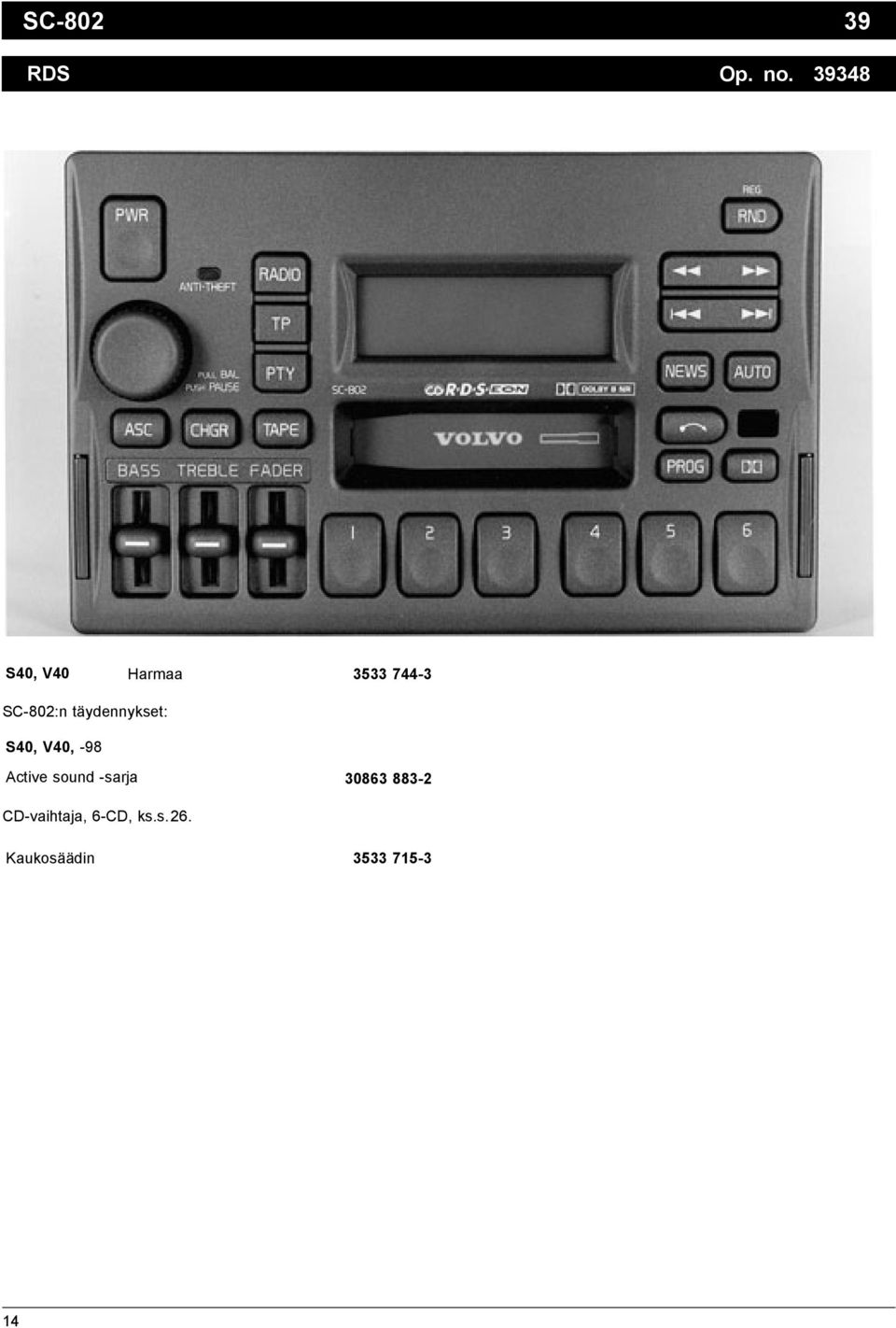 täydennykset: S40, V40, -98 Active sound