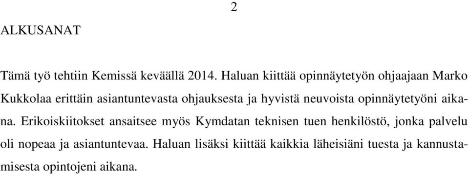 hyvistä neuvoista opinnäytetyöni aikana.