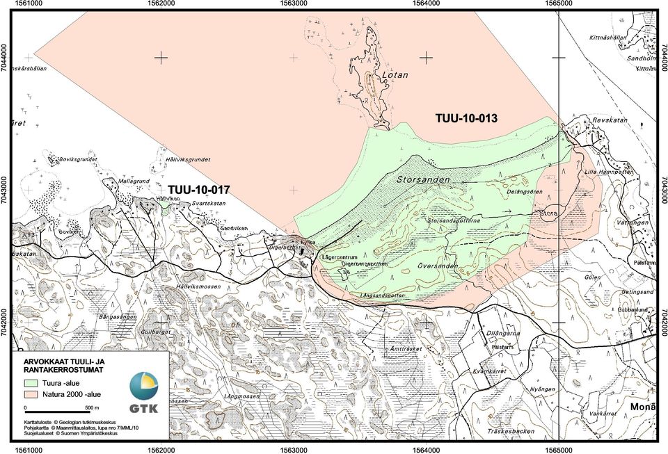 -alue 0 500 m Karttatuloste Geologian tutkimuskeskus Pohjakartta Maanmittauslaitos,