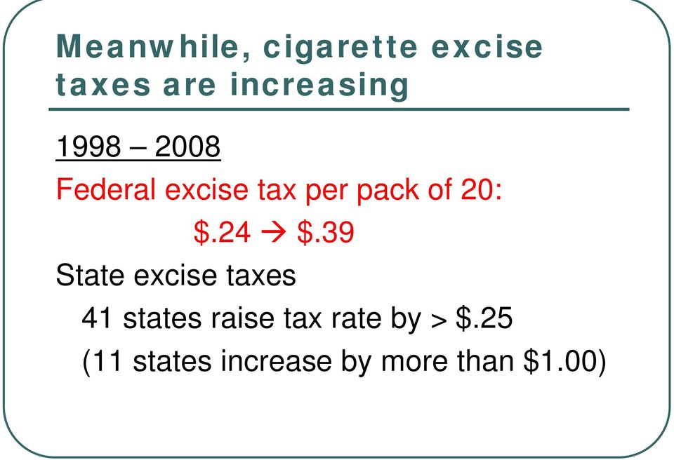 24 $.39 State excise taxes 41 states raise tax