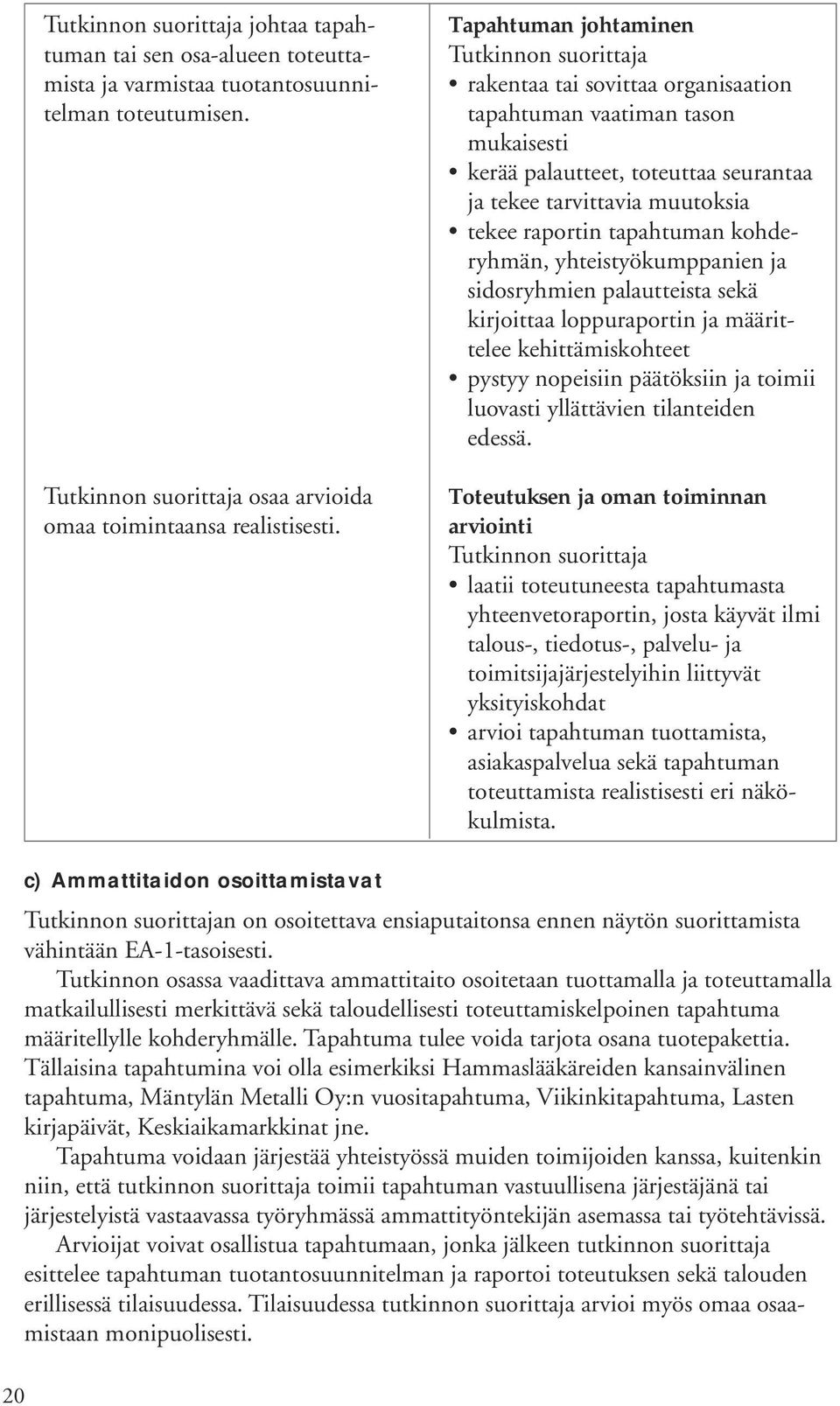 kohderyhmän, yhteistyökumppanien ja sidosryhmien palautteista sekä kirjoittaa loppuraportin ja määrittelee kehittämiskohteet pystyy nopeisiin päätöksiin ja toimii luovasti yllättävien tilanteiden