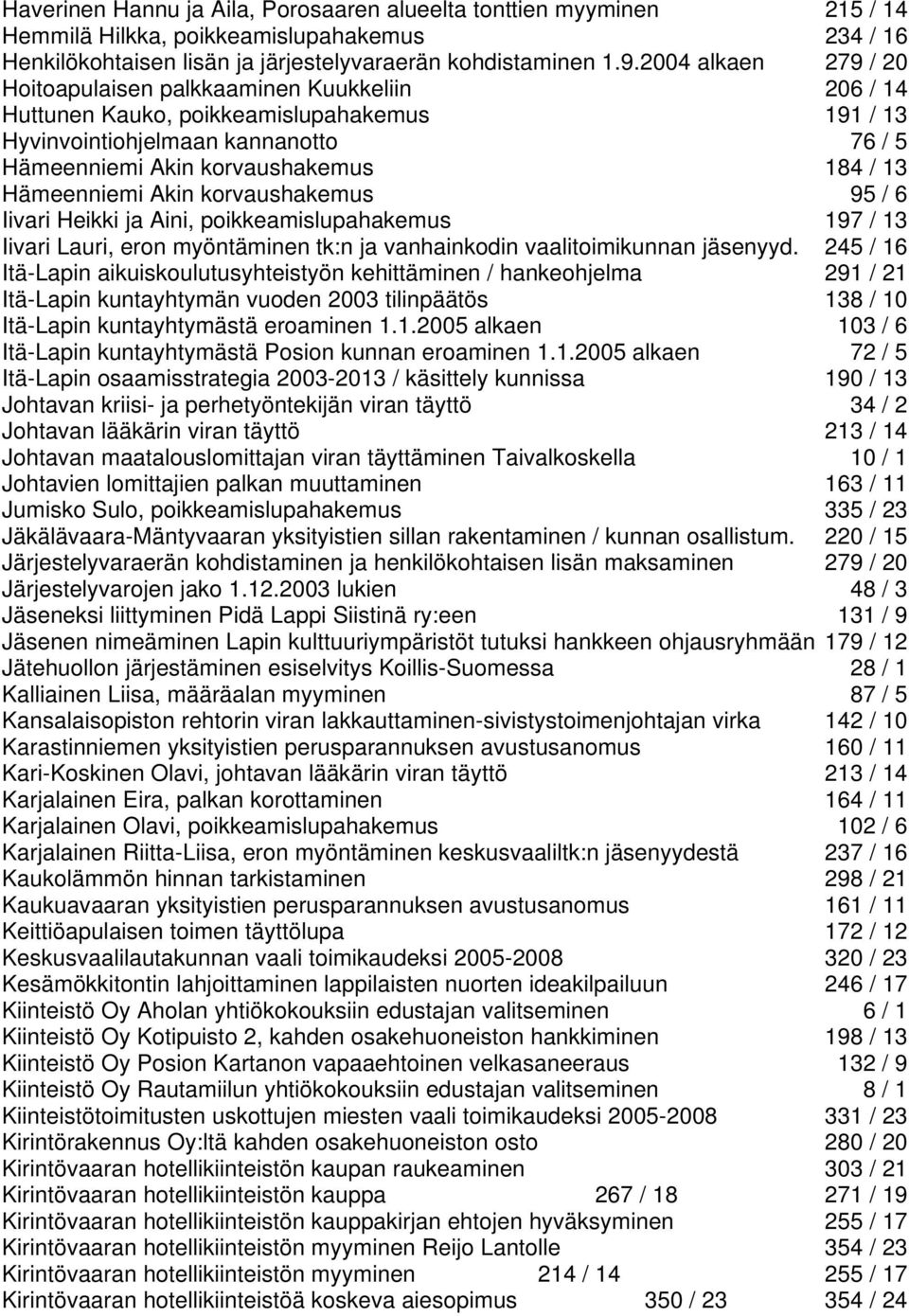 Hämeenniemi Akin korvaushakemus 95 / 6 Iivari Heikki ja Aini, poikkeamislupahakemus 197 / 13 Iivari Lauri, eron myöntäminen tk:n ja vanhainkodin vaalitoimikunnan jäsenyyd.