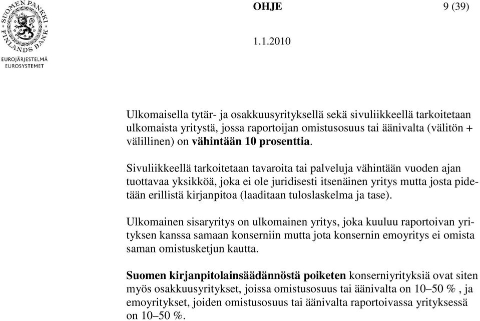 Sivuliikkeellä tarkoitetaan tavaroita tai palveluja vähintään vuoden ajan tuottavaa yksikköä, joka ei ole juridisesti itsenäinen yritys mutta josta pidetään erillistä kirjanpitoa (laaditaan